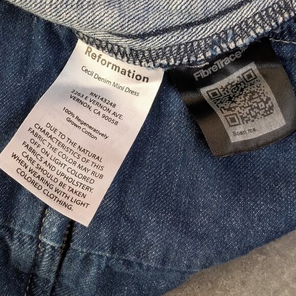 Reformation Denim Dress Size 10 Babydoll Mini Dress Cecil Denim Mini Reformation - Picture 13 of 14